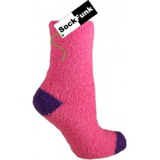 Fluffy Bed Socks Pink with Purple Heel and Toe
